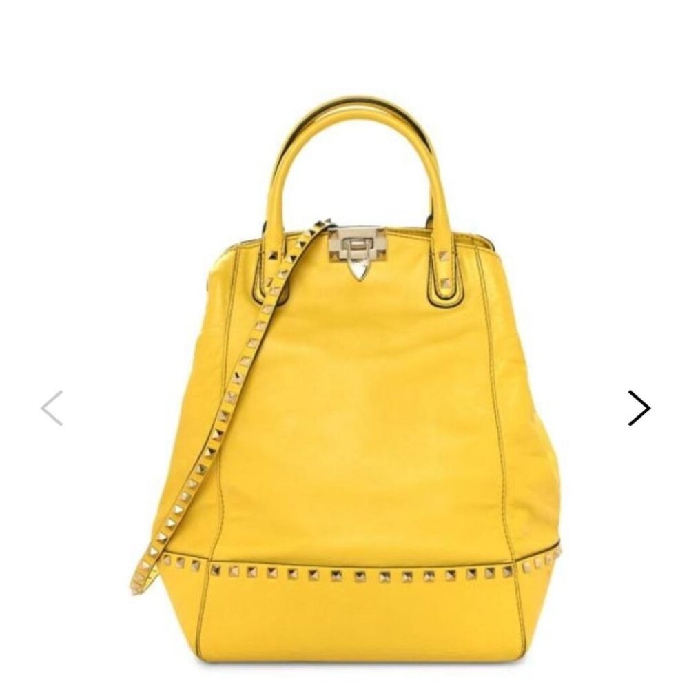 Valentino Garavani Rockstud Leather Two Way Tote Yellow